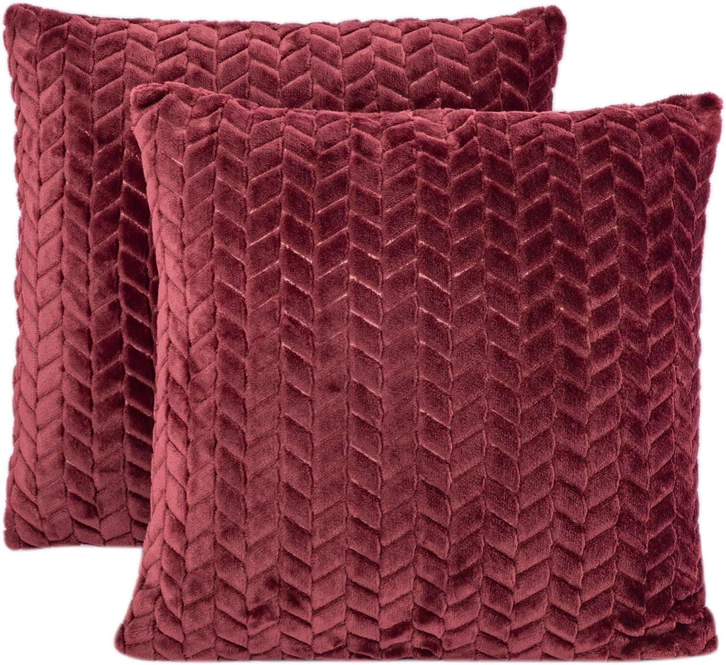 WONDER MIRACLE Pack of 2 Throw Pillow Covers, Decorative Square Pillowcase, Soft Solid Cushion Case for Sofa Bedroom or Car (16" x 16", A-Burgundy)