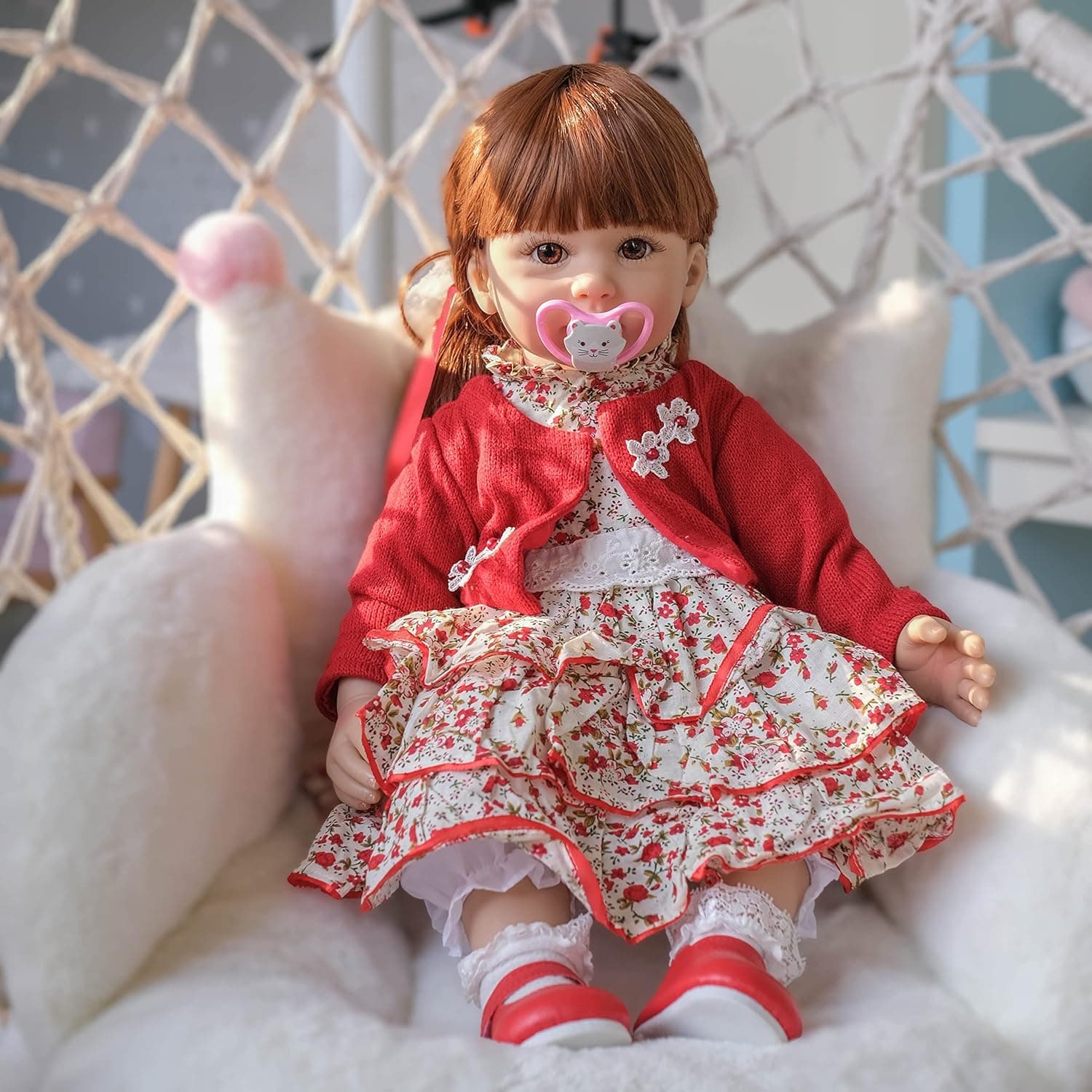 Anano 24inch Reborn Toddler Doll with Beautiful Clothes Realistic Looking Long Hair Baby Doll Silicone Vinyl Body