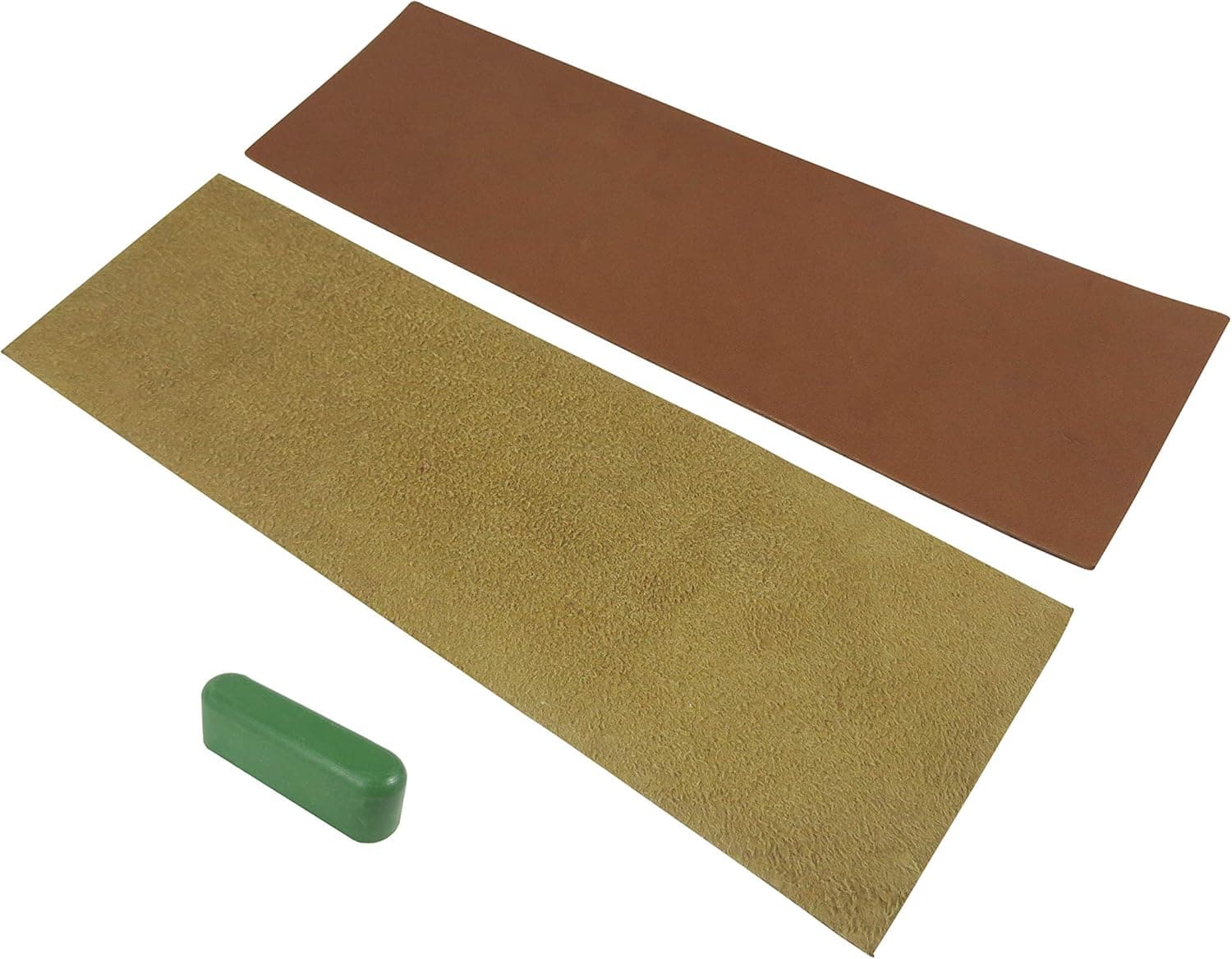 2 Piece French Leather Strop Kit 3 x 10 Inches Each with 1.2 Ounce Bar Green Chromium Oxide 0.5 Micron Micro Fine Polishing Compound