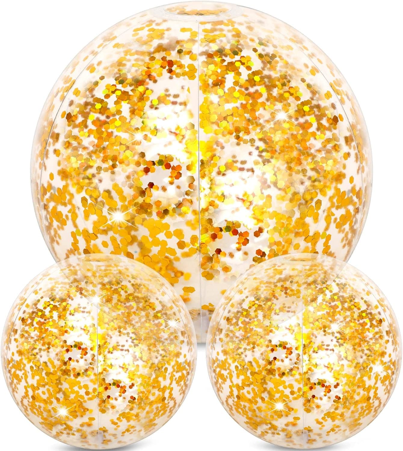 Hsei 3 Pieces Inflatable Beach Ball Glitter Beach Ball Floatable Confetti Ball for Summer Beach, Pool and Party Favor