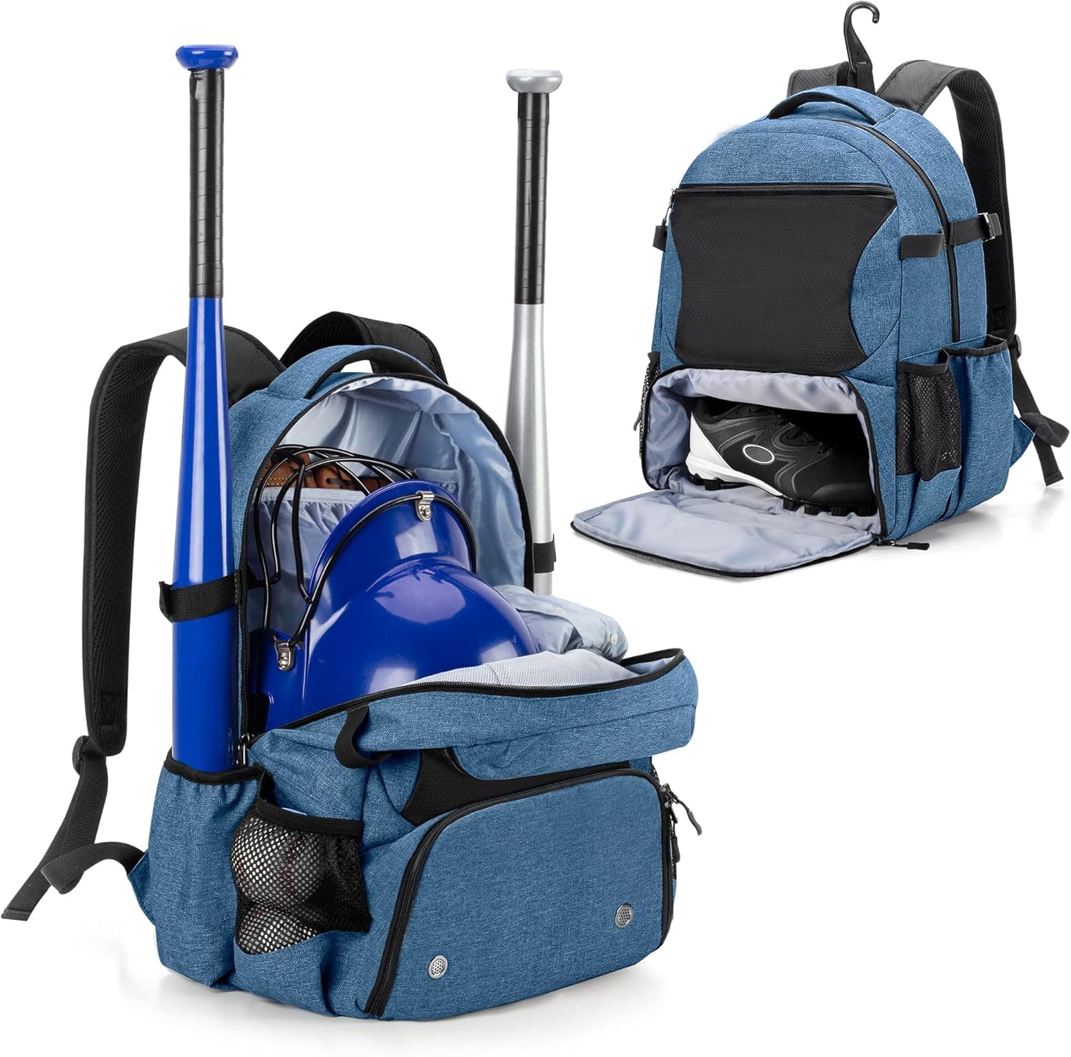 DSLEAF Baseball Backpack Holds Up to 4 Bats, Softball Bat Bag with Vented Shoe Compartment Up to Mens 13, Hence Hook and Multi Pockets for Essentials for Youth and Adults