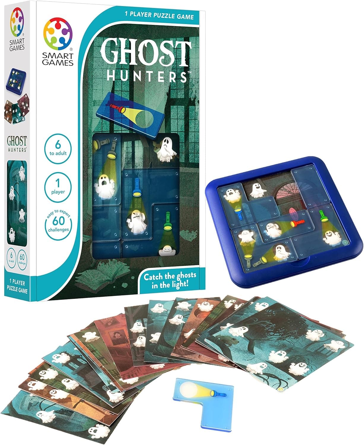 SmartGames Ghost Hunters Travel Game for Kids and Adults, a Spooky, STEM Focused Cognitive Skill-Building Brain Game - Brain Teaser for Ages 6 & Up, 60 Challenges