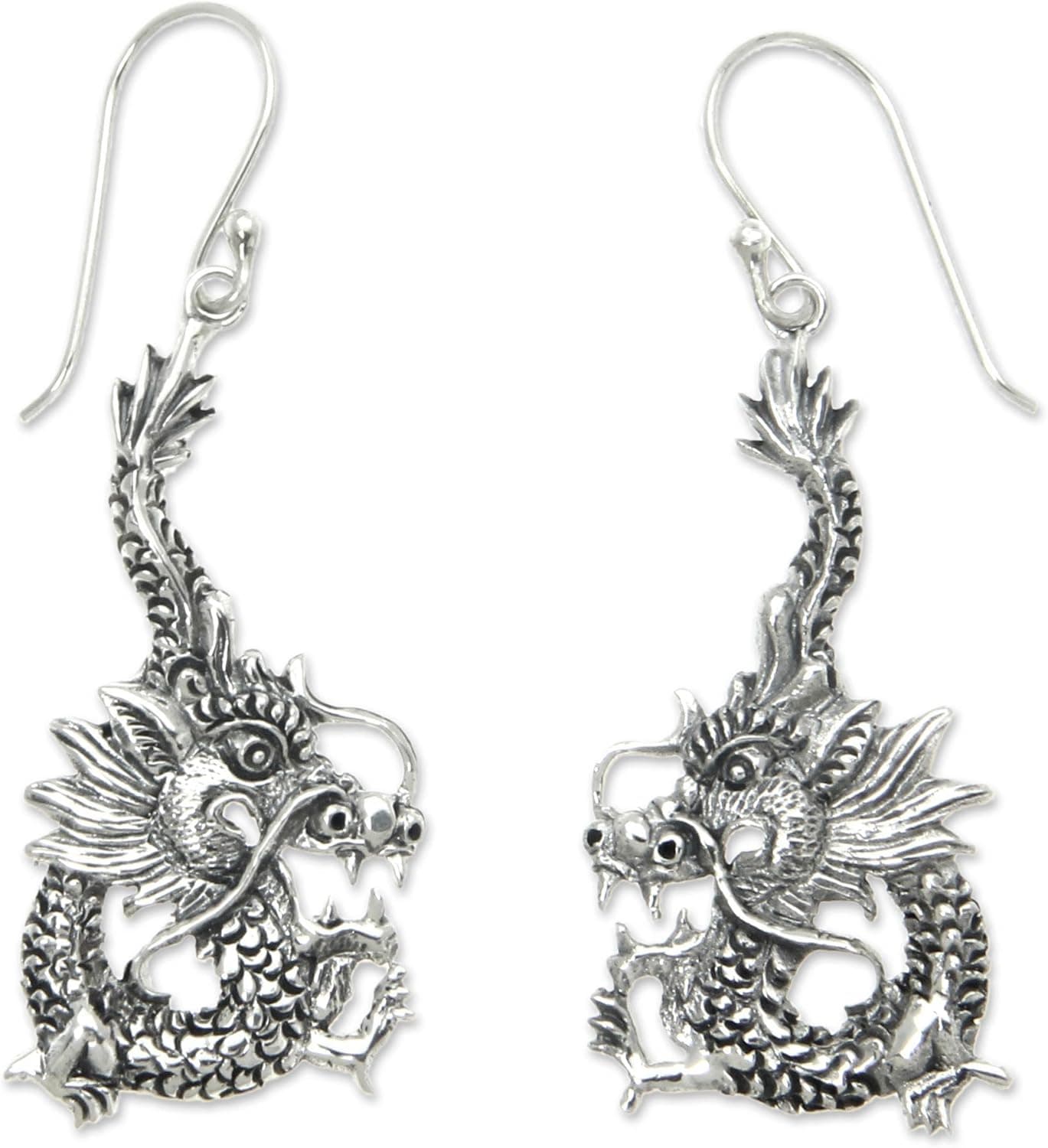 NOVICA Handmade Dragon Splendor - Sterling Silver Dragon Dangle Hook Jewelry Earrings for Women, Gift, Women Earrings.