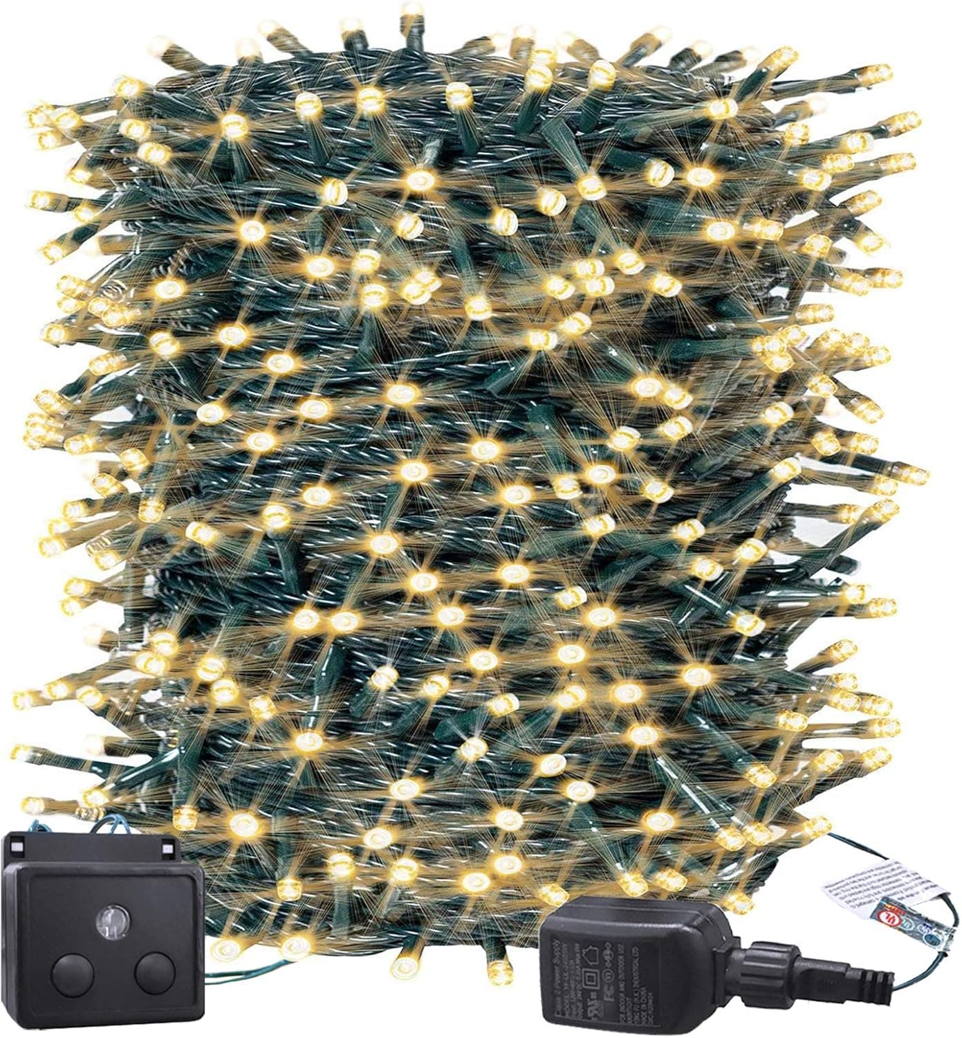 BlueBala LED Outdoor String Lights - Weatherproof Waterproof Hanging Light with Power Adapter, Perfect for Decorations, Halloween, Christmas, Weddings, Parties (100FT/300LED, Warm White)