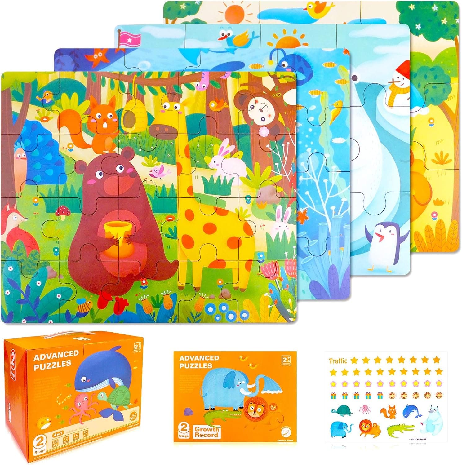 Puzzles for Kids Ages 3-5 Years Old,Includes 4 Progressive Puzzles for Toddlers with 9-20 Pieces – Features Colorful Animal Illustrations, Jigsaw Puzzles for Boys and Girls