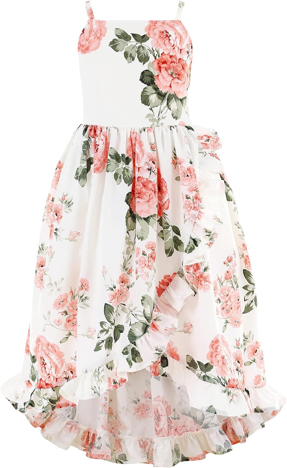 Flofallzique Floral Girls Maxi Dress Summer Spaghetti Strap Kids Vintage Boho Hi-Low Sundress