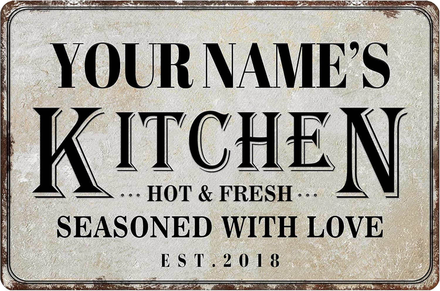 TREEPERI Custom Kitchen Sign Tin Sign Personalized Name Aluminum Sign Retro Wall Decor - hot Fresh Seasoned with Love