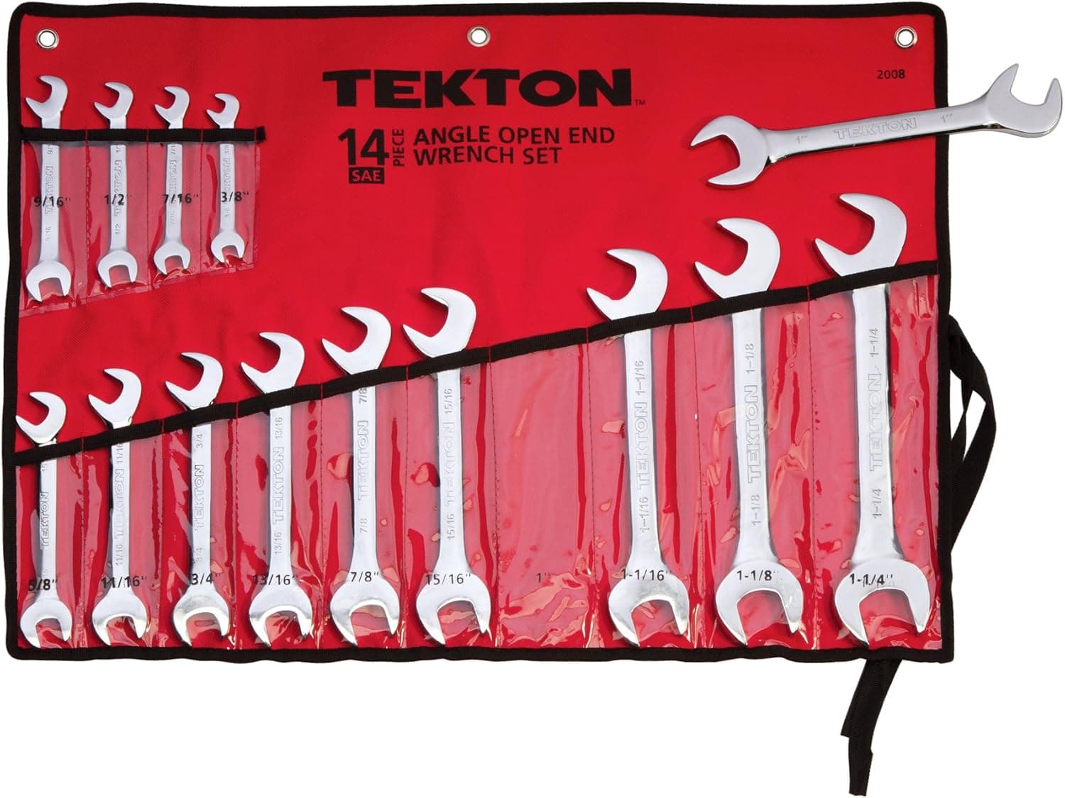 TEKTON 2008 Angle Open End Wrench Set, Inch, 3/8-Inch - 1-1/4-Inch, 14-Piece