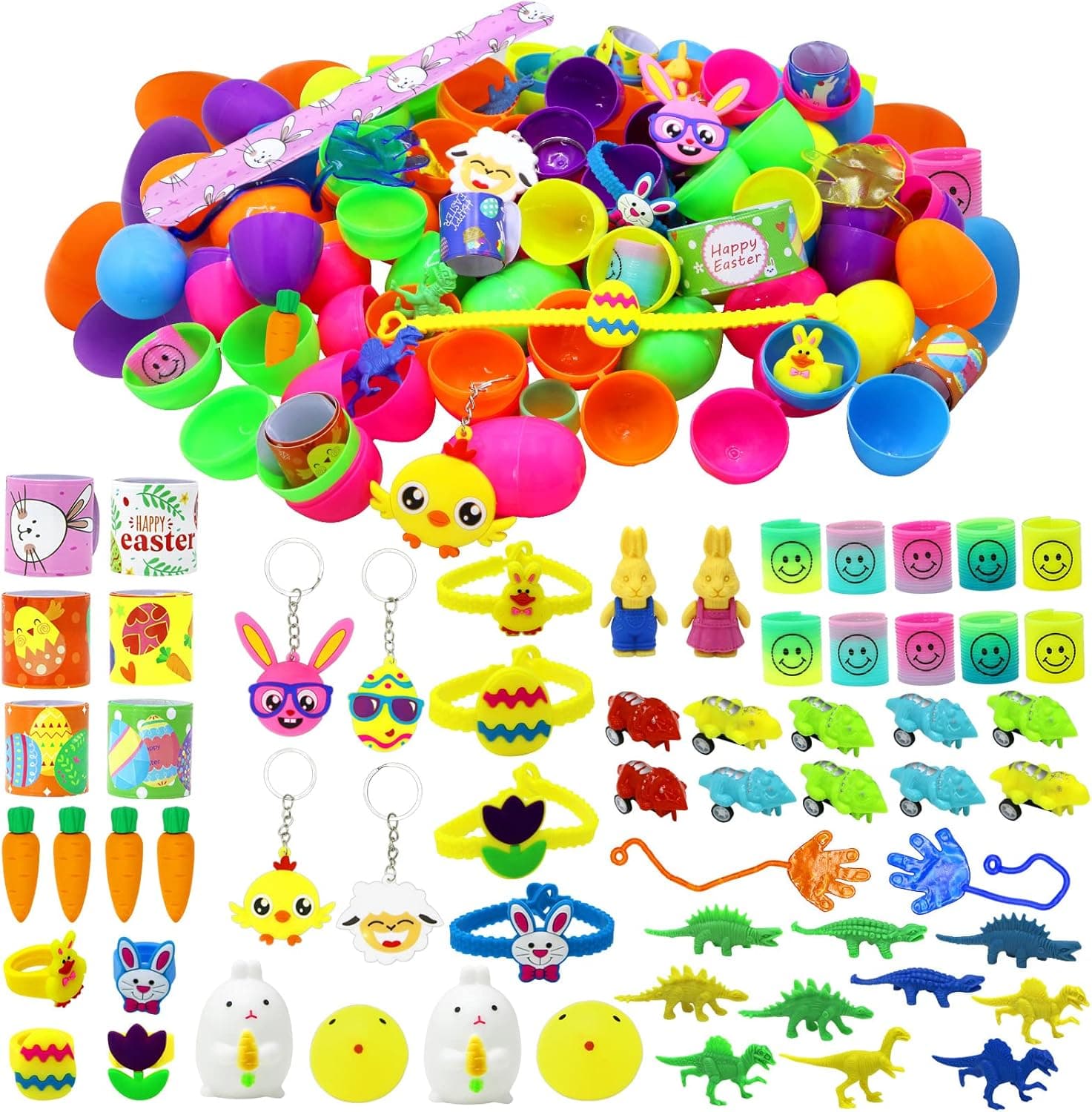 60 Pcs Prefilled Easter Eggs with Assorted Toys for Easter Egg Hunt, Filled Easter Eggs Toys for Easter Theme Party Favor, Basket Stuffers Fillers