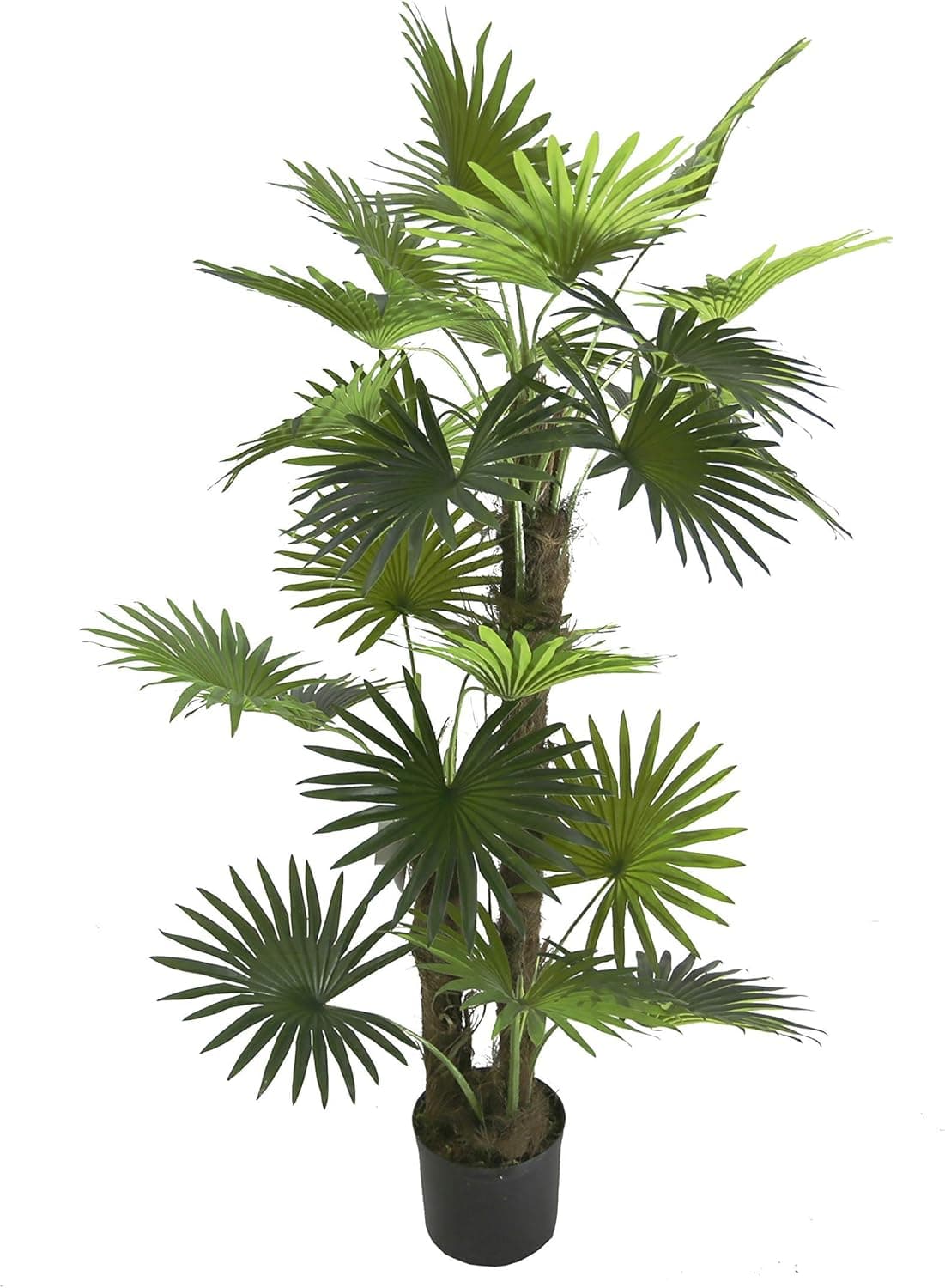 AMERIQUE 5 Feet Unique Tropical Fan Palm Tree Artificial Silk Plant, UV Protection, Indoor and Outdoor Display, with Nursery Plastic Pot, Feel Real Technology, Emerald Green