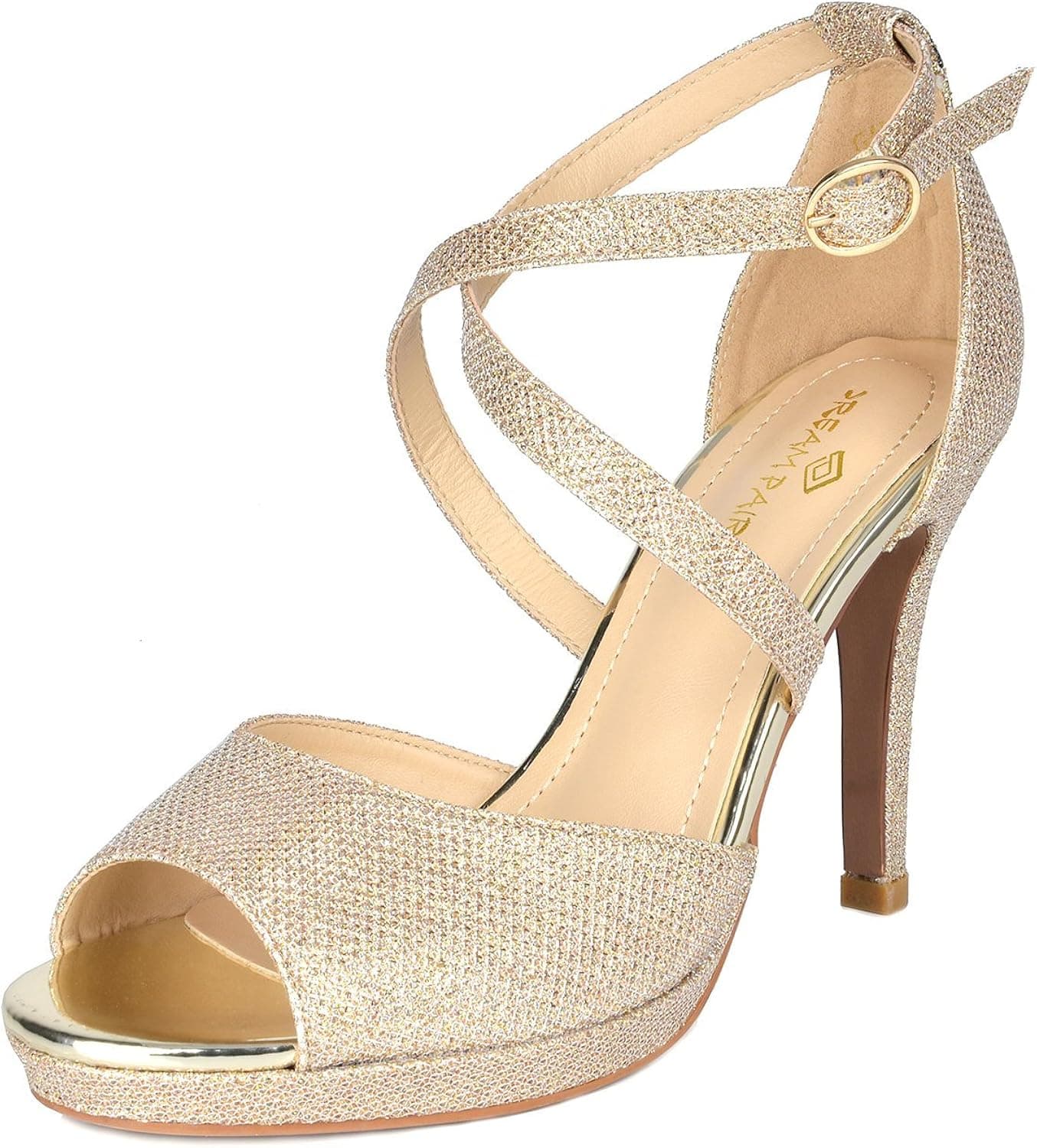 DREAM PAIRS Women's Gal_10 Gold Glitter Fashion Stiletos Heeled Sandals Size 8.5 B(M) US