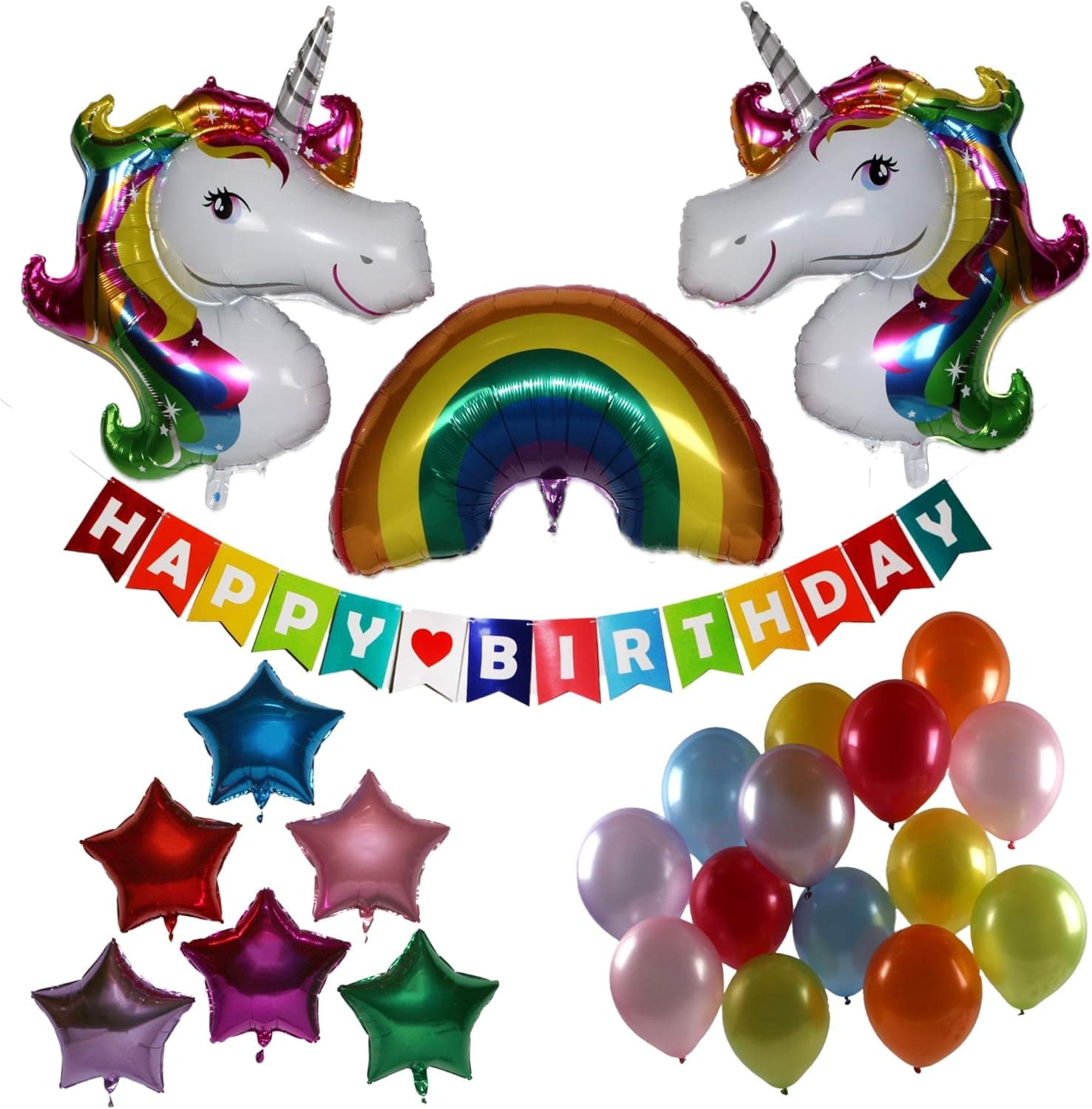 MRSpecialties Unicorn and Rainbow Balloons and a Happy Birthday Banner Party Set Decorations for Your Children's Birthday Celebration or for Colorful Baby Shower. Both Boys and Girls Will Enjoy!