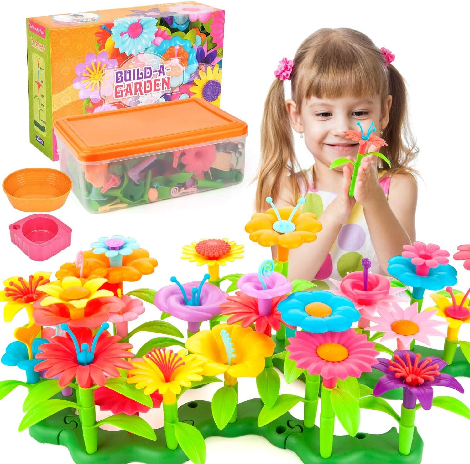AOKIWO 146 Pcs Gifts Toys for 3-7 Year Old Girls, DIY Flower Garden Building Toys Set Educational Creative Gardening Playset for Kids