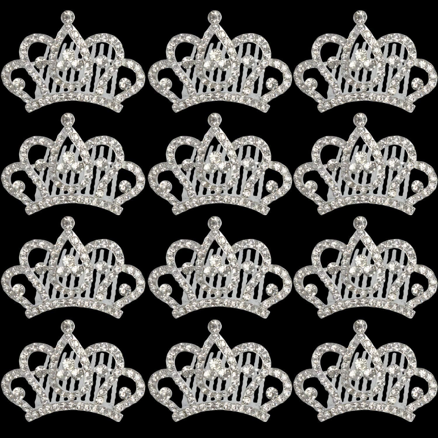 XiangGuanQianYing Princess Crown Comb Mini Tiara Hair Clips for Princess Party Favor 12 pcs