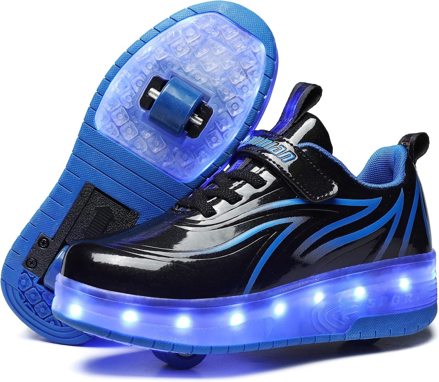HHSTS Kids Shoes with Wheels LED Light Color Shoes Shiny Roller Skates Skate Shoes Simple Kids Gifts Boys Girls The Best Gift for Party Birthday Christmas Day(12.5 Little Kid,Black Blue)