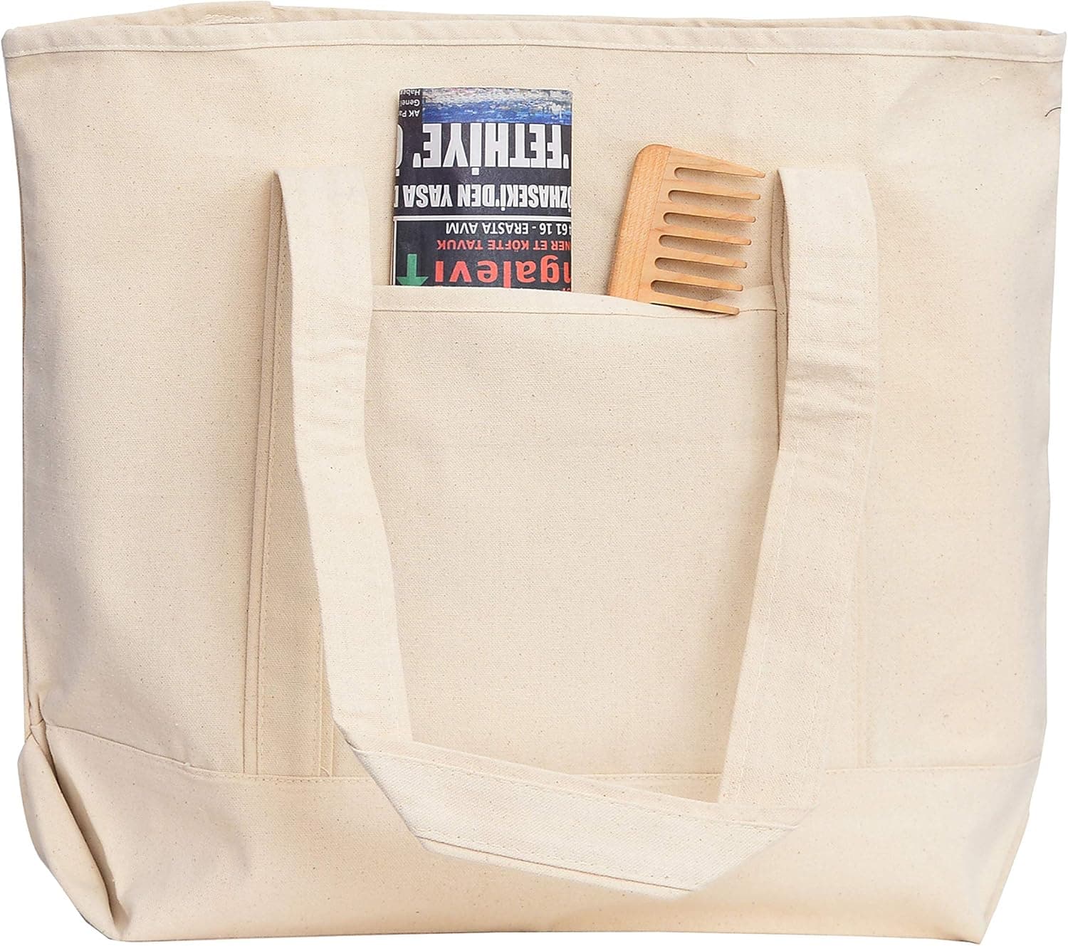 Heavy Canvas Two-Tone Boat Tote Bags with Front Pocket for Beach, Grocery Shopping, Travel by TBF Bags (Set of 2) (Natural, Large)