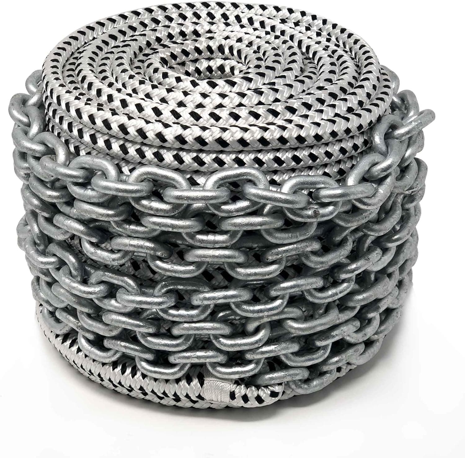Five Oceans Windlass Anchor Rode Nylon Dual Braided 1/2inch x 150ft with Galvanized 1/4inch x 15ft HT G4 Chain, Prespliced FO-4291