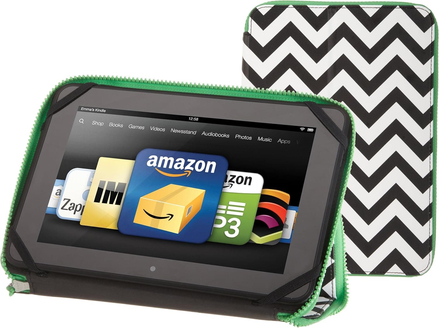 PUNCHCASE By Leslie Hsu Ace Zip Around Standing Case, Black/White Chevron (Made for Kindle Fire HD 8.9")