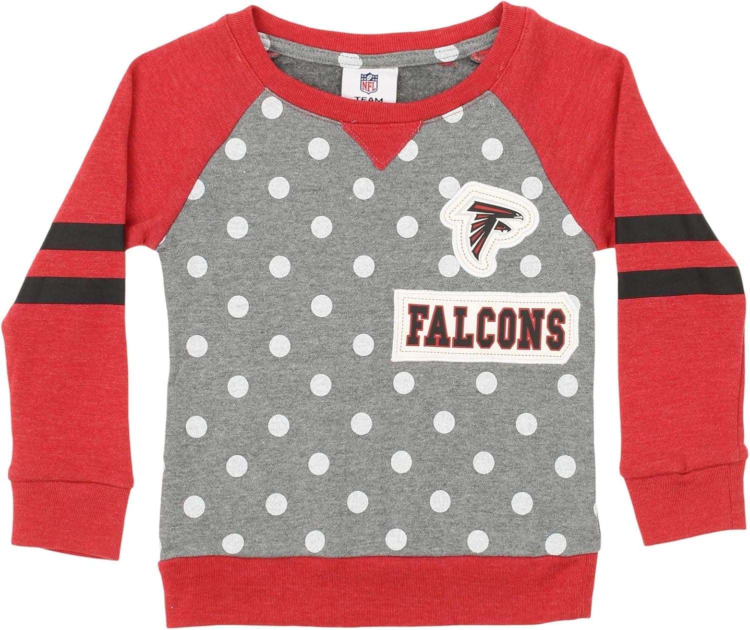 OuterStuff NFL Little Girls (4-7) Team Logo and Polka Dot Print Long Sleeve Crew, Team Variation