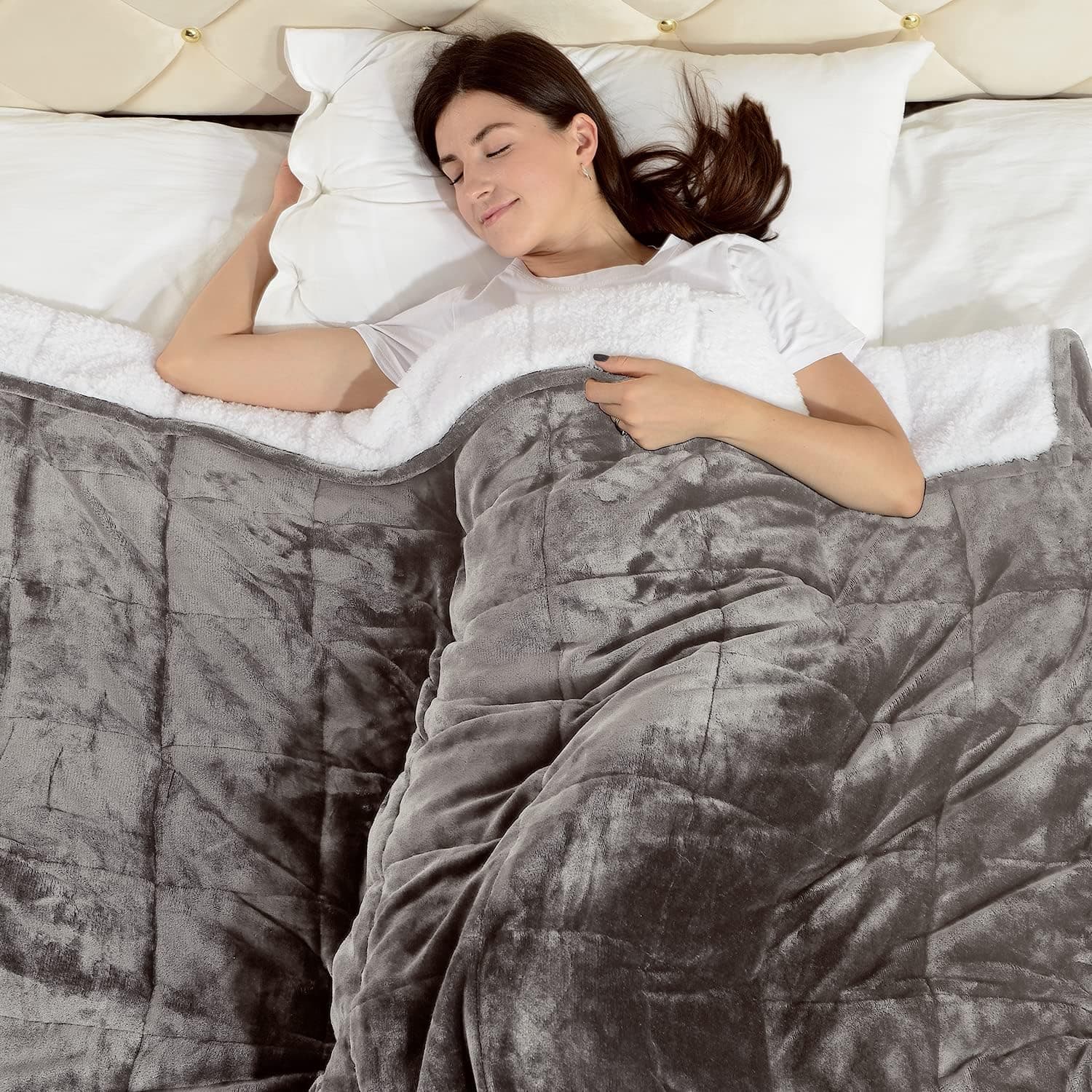 Uttermara Weighted Blanket Twin 15 Pounds for Adults 48x72 inches, Soft Plush Fleece & Cozy Warm Sherpa Weighted Blankets Great for Sleep & Calming, Twin Size Heavy Blanket for Couch Bed, Grey