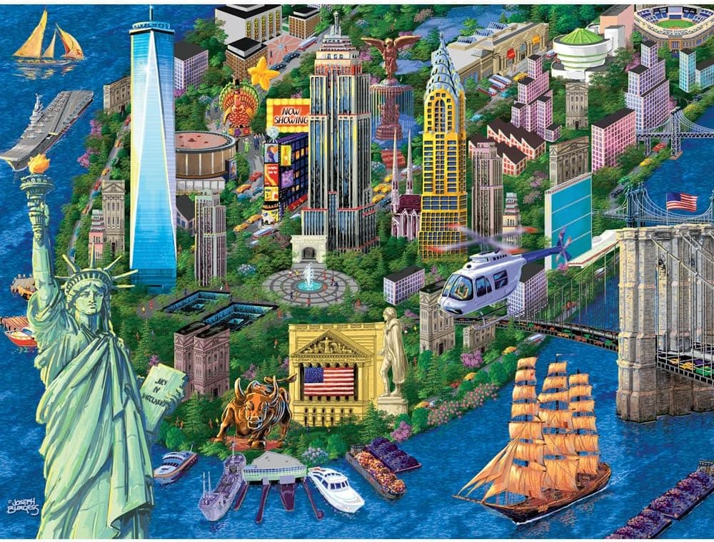 Bits and Pieces - 300 Large Piece Jigsaw Puzzle for Adults - New York City View - 300 pc Statue of Liberty Skyline Jigsaw by Artist Joseph Burgess