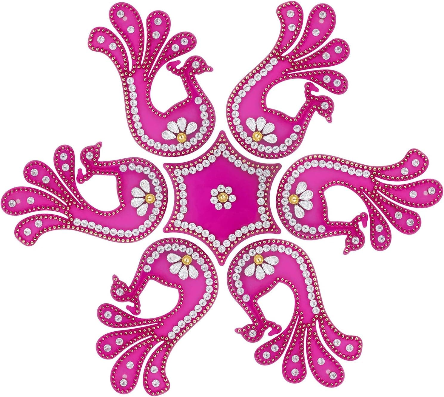 Aheli Peacock Shape Acrylic Rangoli for Home Office Diwali Indian Festivals Decoration Traditional Studded with Faux Stones Floor Decorations (Magenta)