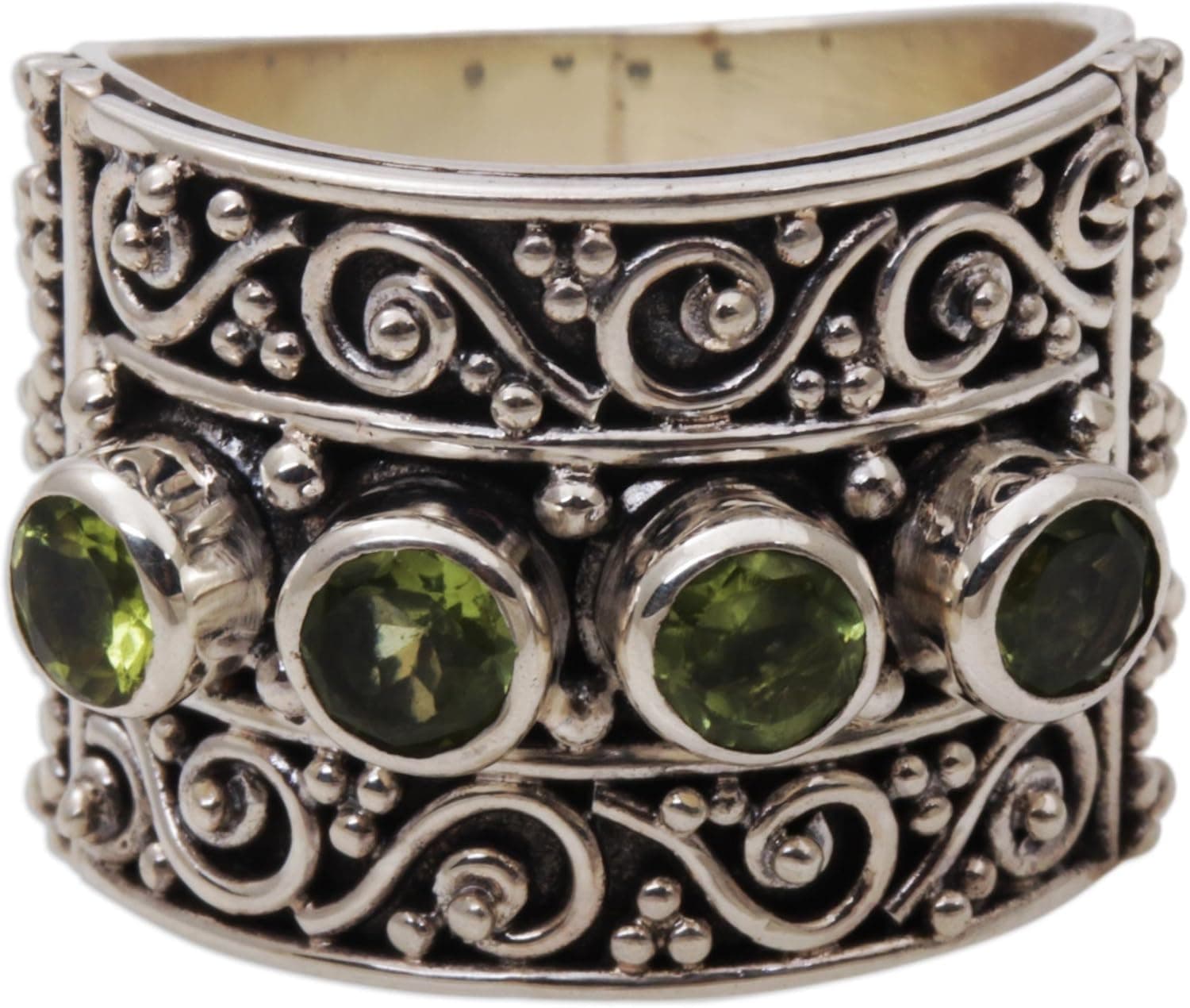 NOVICA Handmade Lucky Four - Peridot and 925 Sterling Silver Multi-Stone Ring for Women, Gemstone Cocktail Fancy Rings.