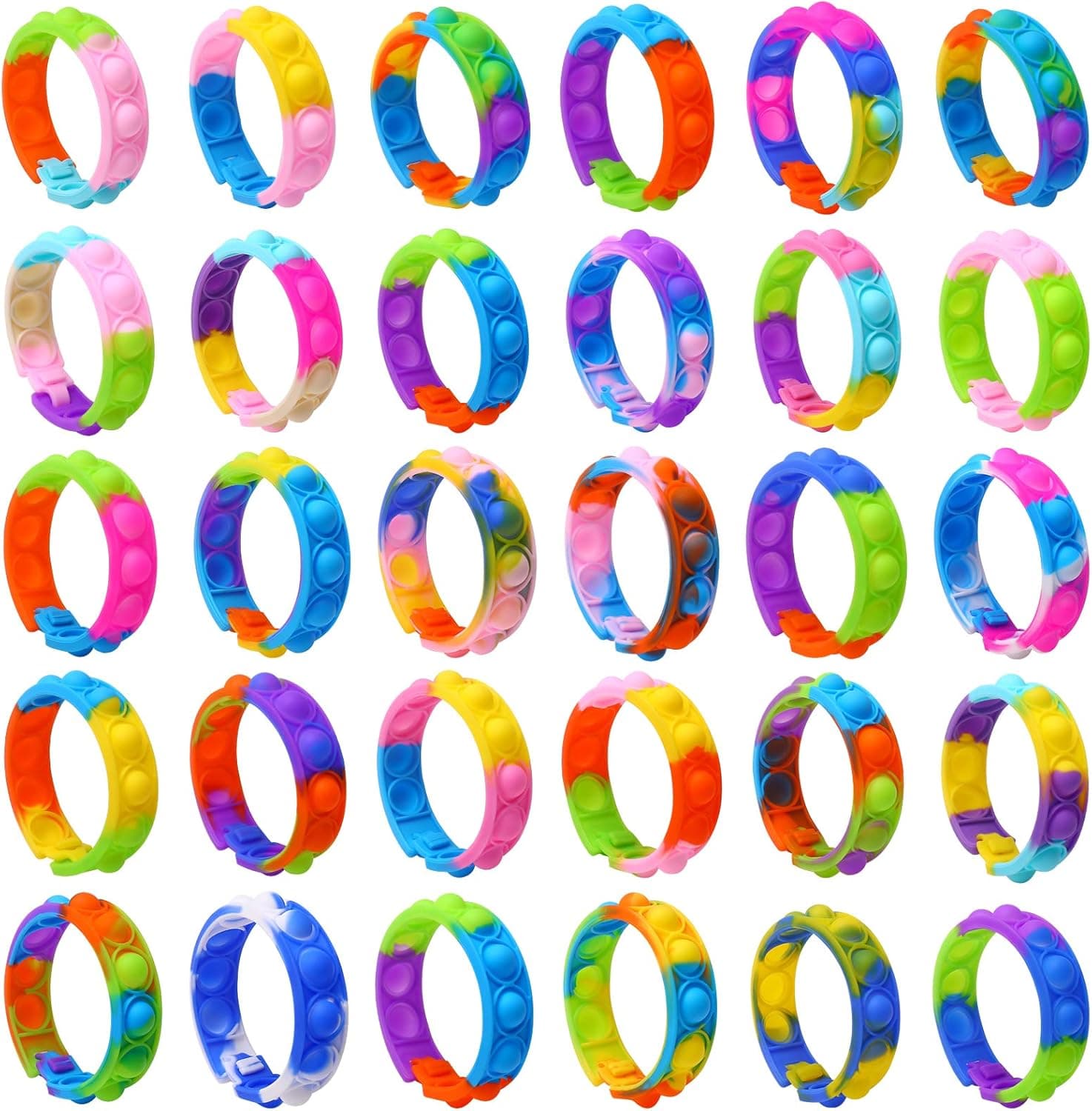 30 Pcs Pop Bracelet Fidget Toy, Valentines Day Gifts for Kids Fidget Bracelet Bulk Wearable Push Poping Bubble Sensory Toys Exchange Gifts Stress Relief Finger Press Silicone Wristband for Kids