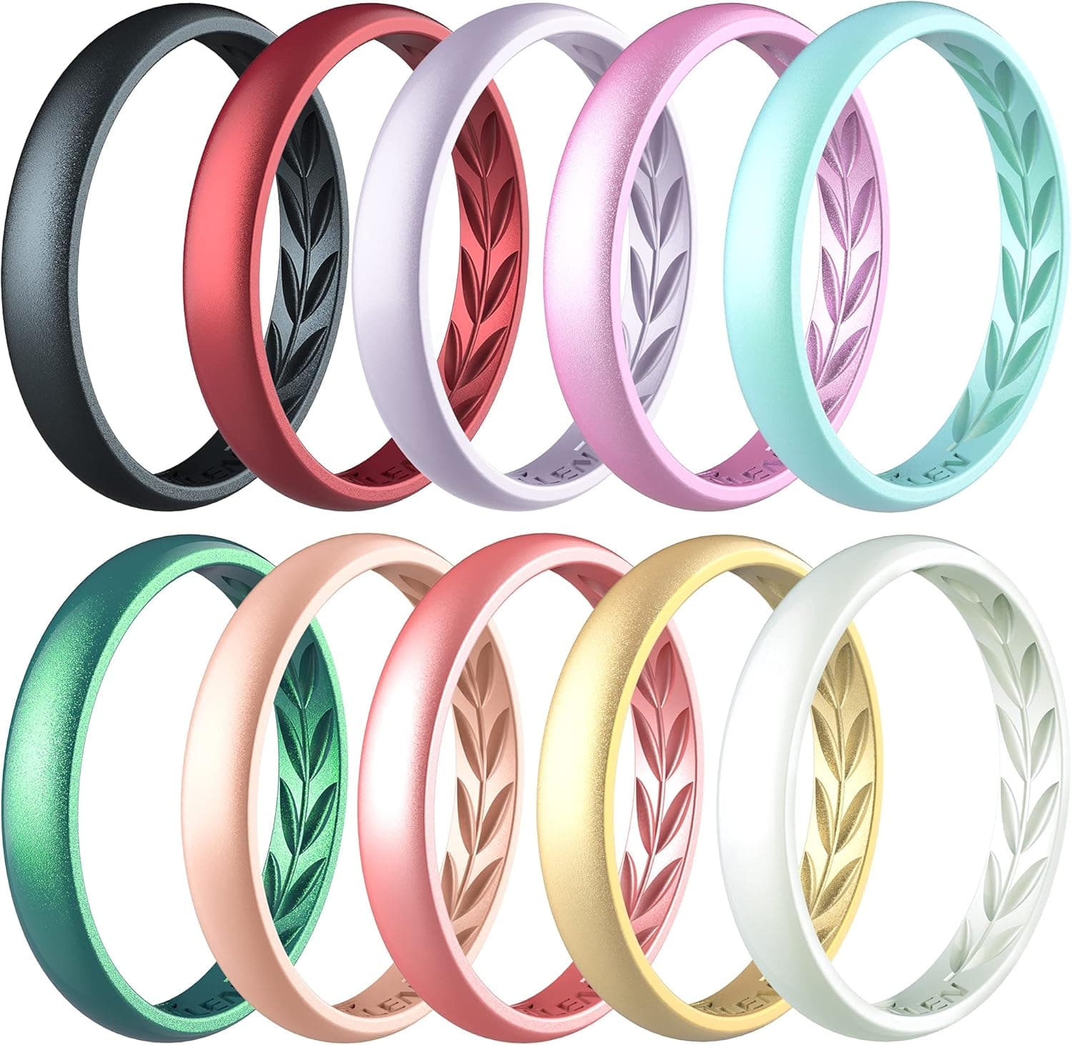 Zollen Silicone Wedding Rings for Women, 3.5mm Metallic Color Thin Rubber Wedding Bands Stackable Ring, Hypoallergenic Silicone