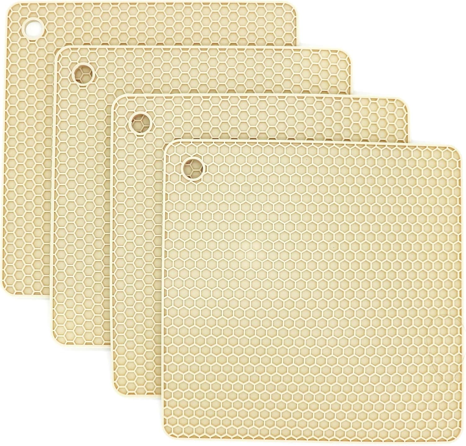 Smithcraft Silicone Trivets for Hot Dishes, Pots and Pans, Hot Pads for Kitchen, Beige Silicone Pot Holders Mats for Kitchen Quartz Counter Heat Resistant Mat, Flexible Table Plate Trivet Mat Set 4