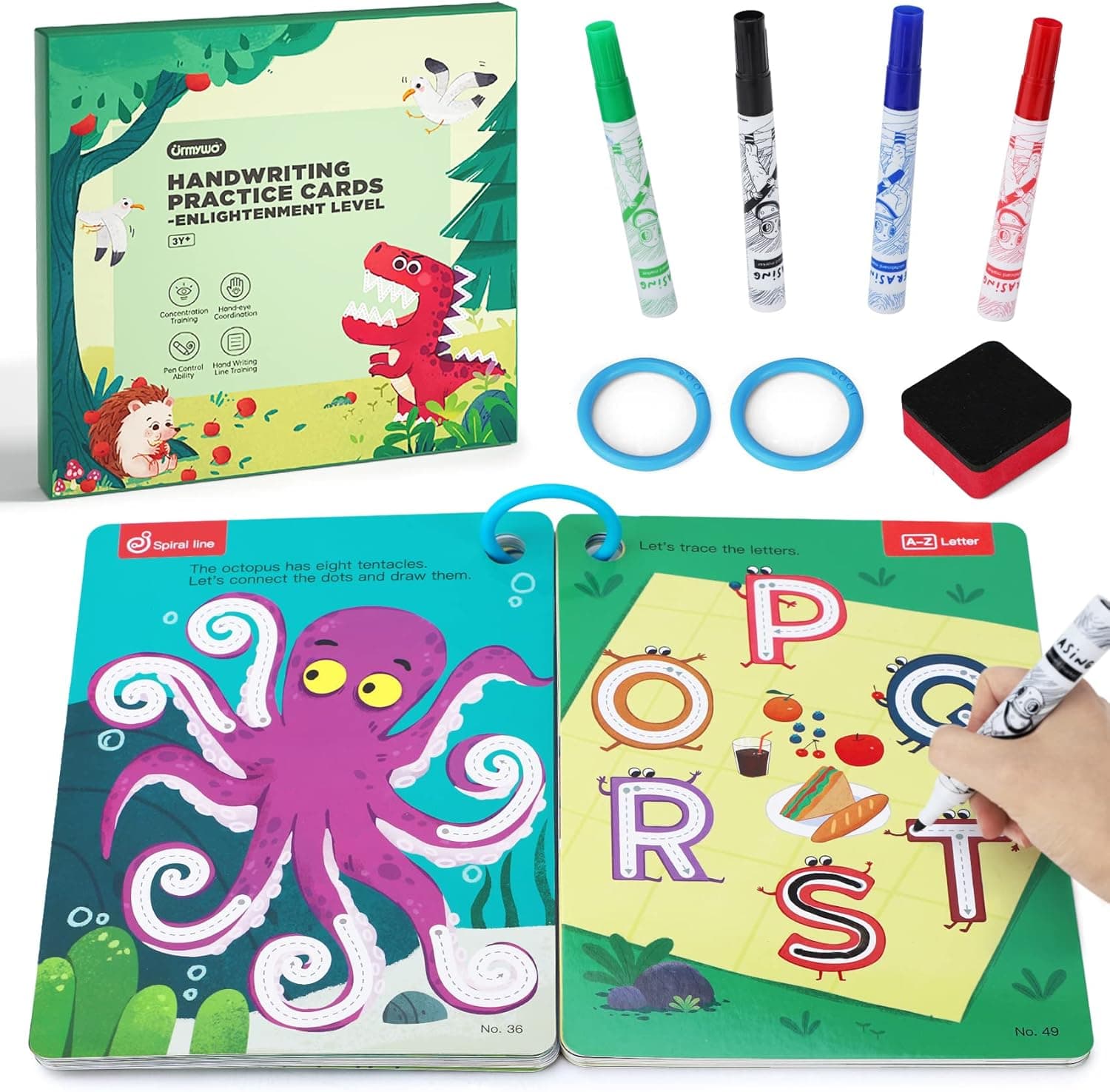 Preschool Learning Activity Handwriting ABC Alphabet Numbers Letters Workbook Toys for Toddlers Age 2-6, 60 Pages Reusable Educational Montessori Learn to Write Tracing Book Gift for Preschool Kids