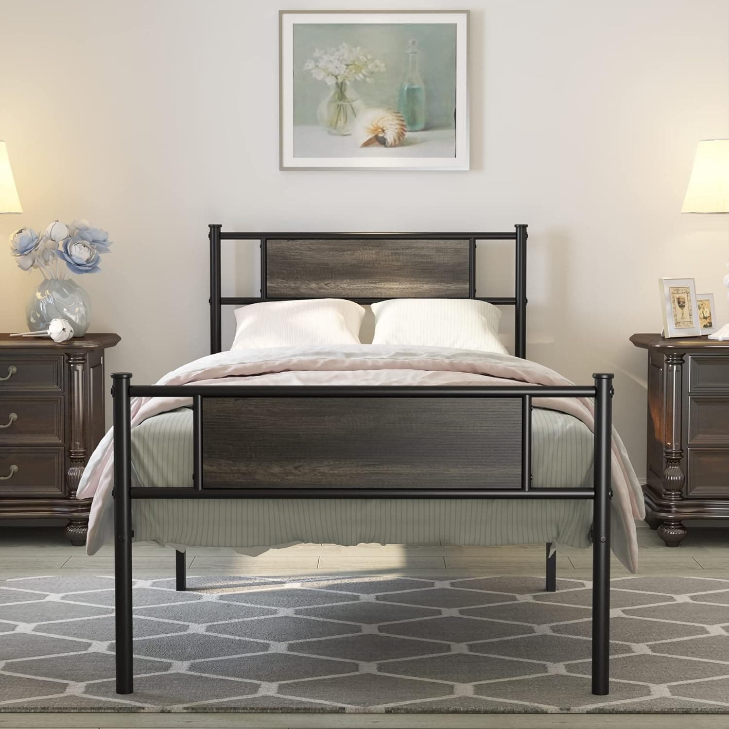 Weehom Twin Bed Frame with Headboard, 12.7 Inch Metal Platform Bed Frames No Box Spring Needed, Black Single Bed Heavy Duty Steel Slat Support, Easy Assembly