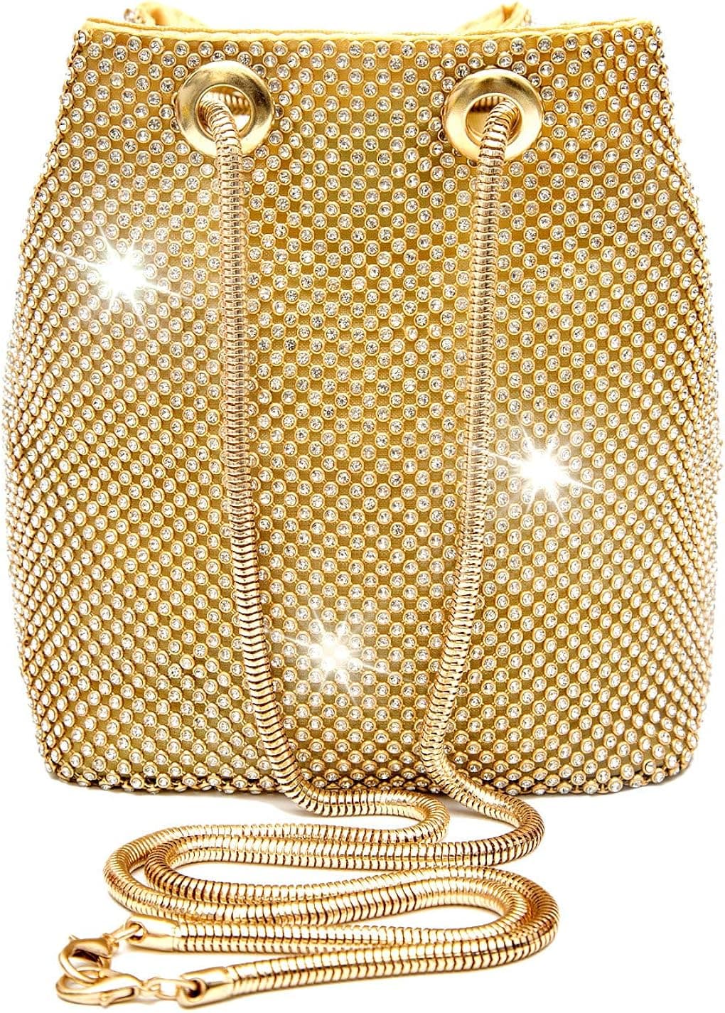 Vgift Luxury Full Rhinestone Bucket Bag, Bling Evening Bag Purse for Women