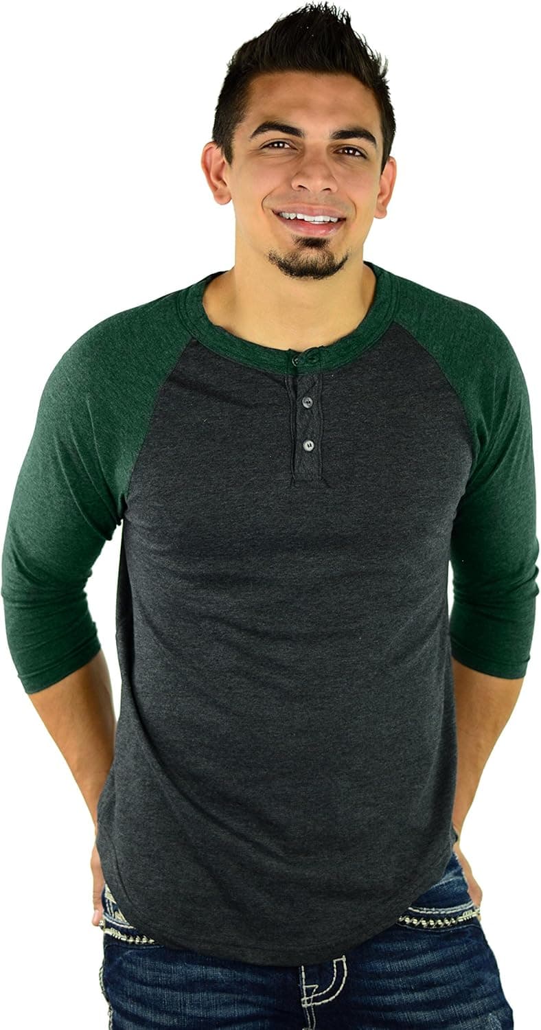 Mato & Hash 3 Button Henley Raglan T-Shirt 3/4 Sleeve