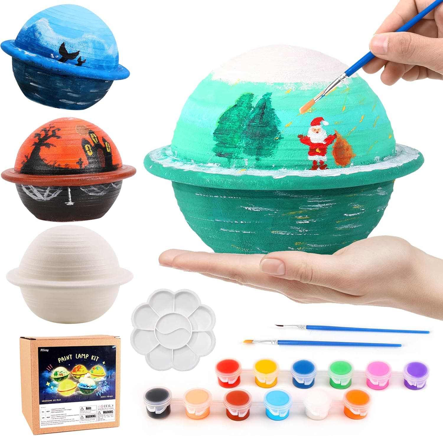 Pllieay Paint Your Own Moon Lamp Kit, DIY 3D Painted Night Light, Painting Saturn Lamp Crafts for Kids, Paint Arts & Crafts Kit for Kids Birthday Party Favors, DIY Christmas Gifts for Kids 8-12+