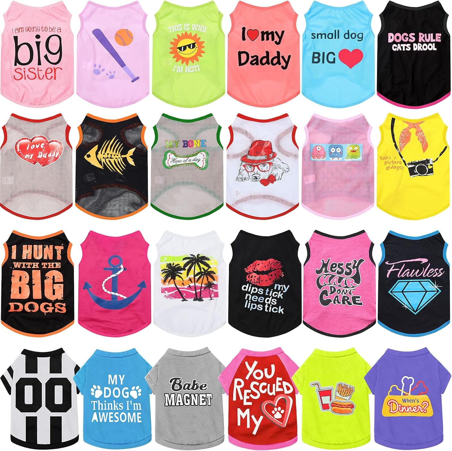 24 Pieces Printed Puppy Shirts Colorful Summer Sweatshirt Cotton Soft Breathable Pet T-Shirt Pullover Clothes for Small to Medium Dogs Puppy Cats (M)