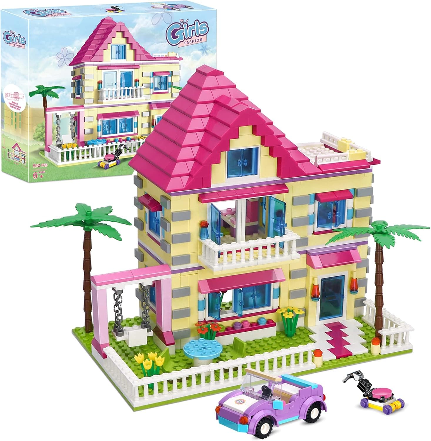 BRICK STORY Girls Friends House Building Kit, Big Villa Building Blocks City Family Beach House Model Toy Set Apartment Room Playset with 4 Mini People for Girls Kids Aged 8 and Up, 892 PCS