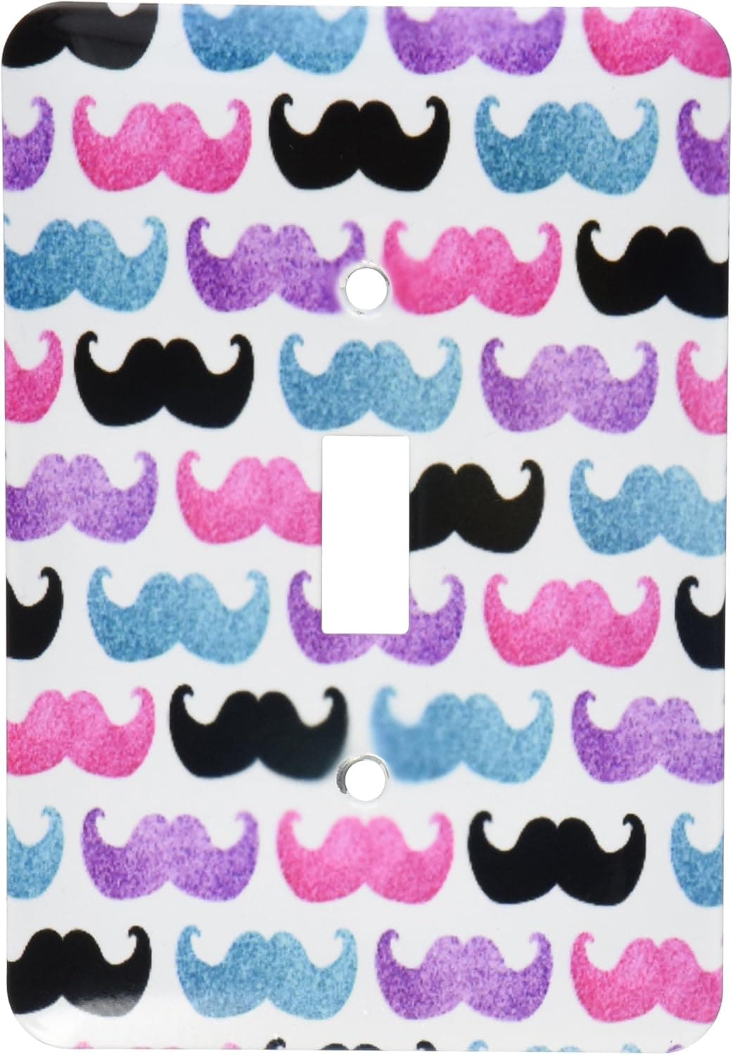 3dRose lsp_112881_1 Bold Pattern-Pink Purple Blue and Black Mustaches-Girly Trendy Teen Cool Fun Design Single Toggle Switch, Multicolor