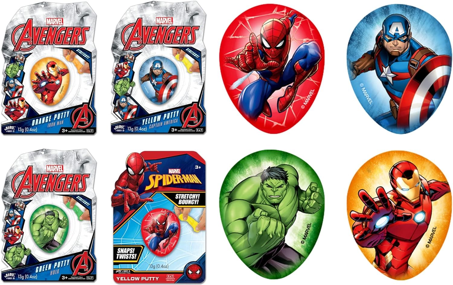 JA-RU Marvel Avengers Slime Filled Eggs (4 Egg Toy) Superhero Easter Eggs Slime Putty for Kids & Teens. Stress Relief Fidget Sensory Toys. Bulk Toys Easter Basket Stocking Stuffers. 6801-4