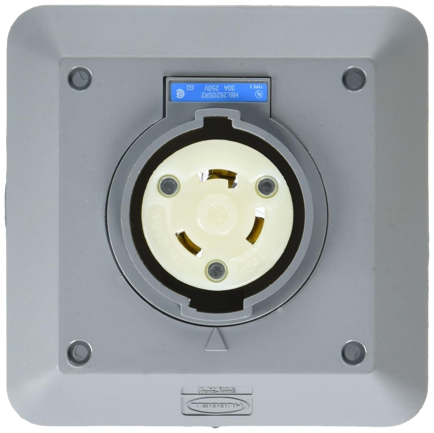 Hubbell HBL2620SR2 Locking Safety Shroud Receptacle, L6-30R, 2 Gang Surface Mount, Gray