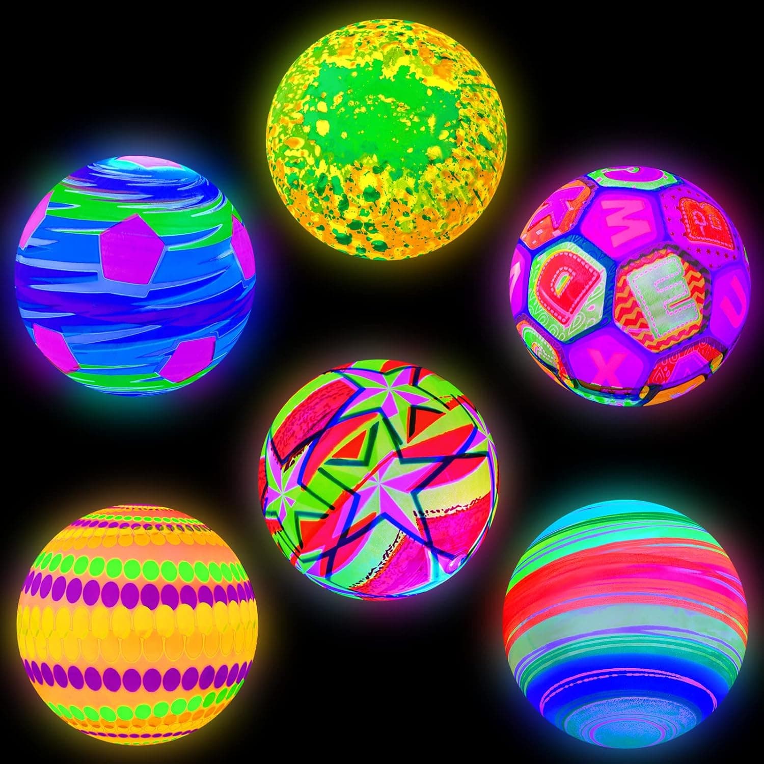 6 Pcs 9 Inch 10 Inch Mixed Bright Ball with Pump Set LED Light up Inflatable Ball Glow in The Dark Balls for Kids Bouncy Kick Balls Beach Ball for Teenager Outdoor Beach Indoor Game Playground