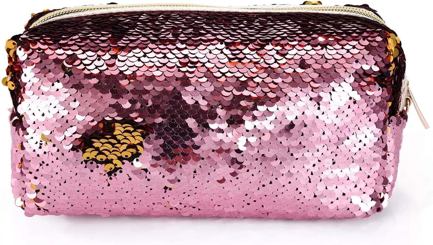 Flip Sequin Pouch Shiny Glittering Reversible Double Color w/Zipper for Kids, Teens, Men, Women-Toiletry Bag Holds School & Office Supplies, Makeup Fits in Backpacks- Quality Sequins Case (Pink)
