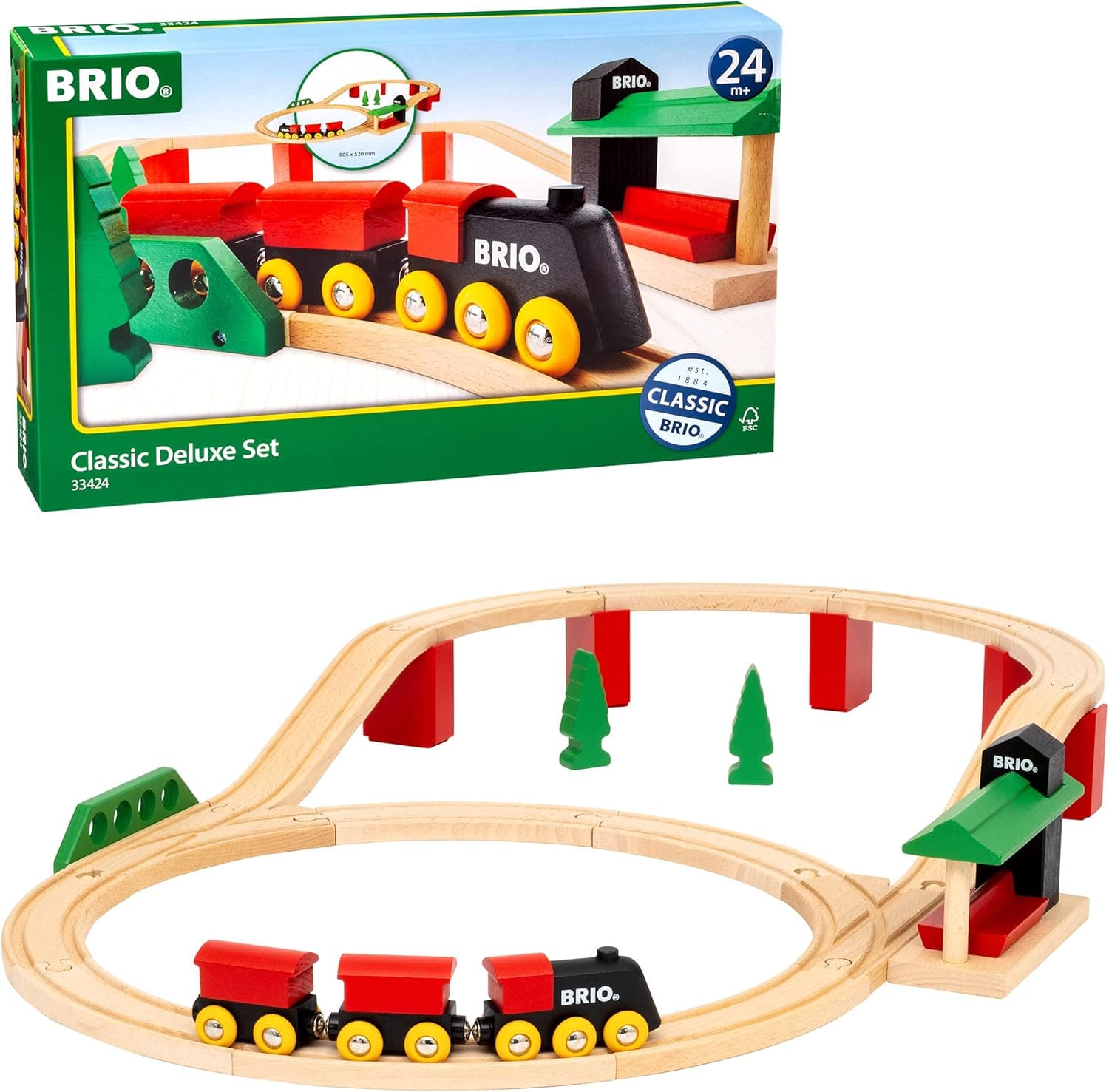 BRIO World 33424 - Classic Deluxe Railway Set - 25 Piece Wood Train Set with Accessories and Wooden Tracks for Kids Ages 2 and Up