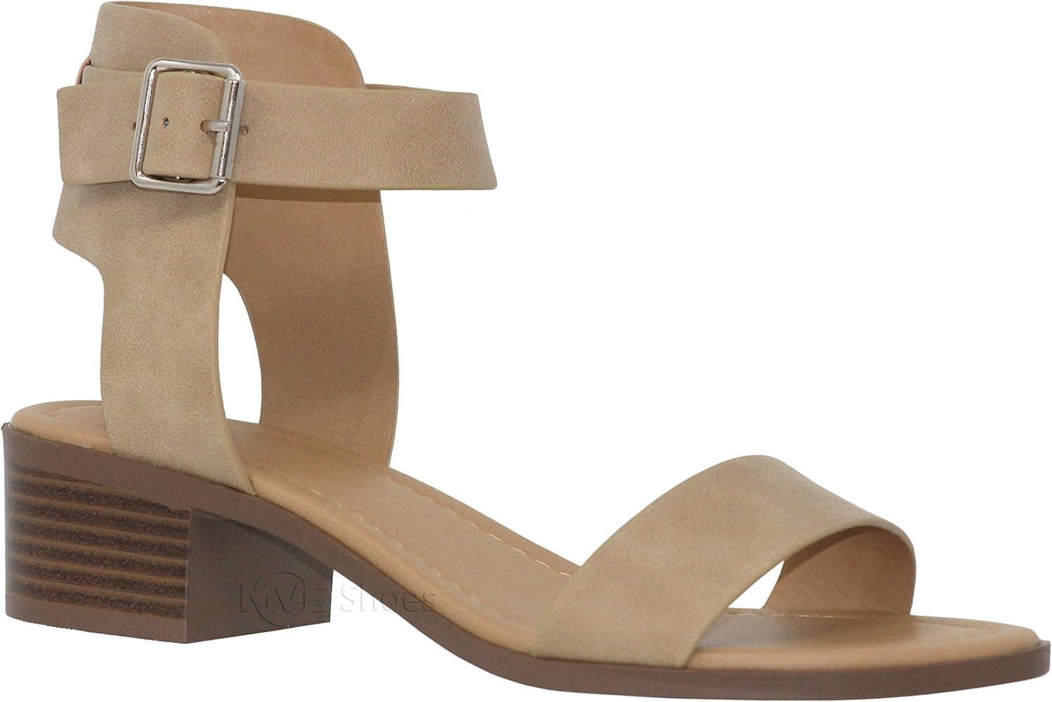 MVE Shoes Women's Single Strap Peep Toe - Open Ankle Low Heel Sandal - Chunky Heel Sandal