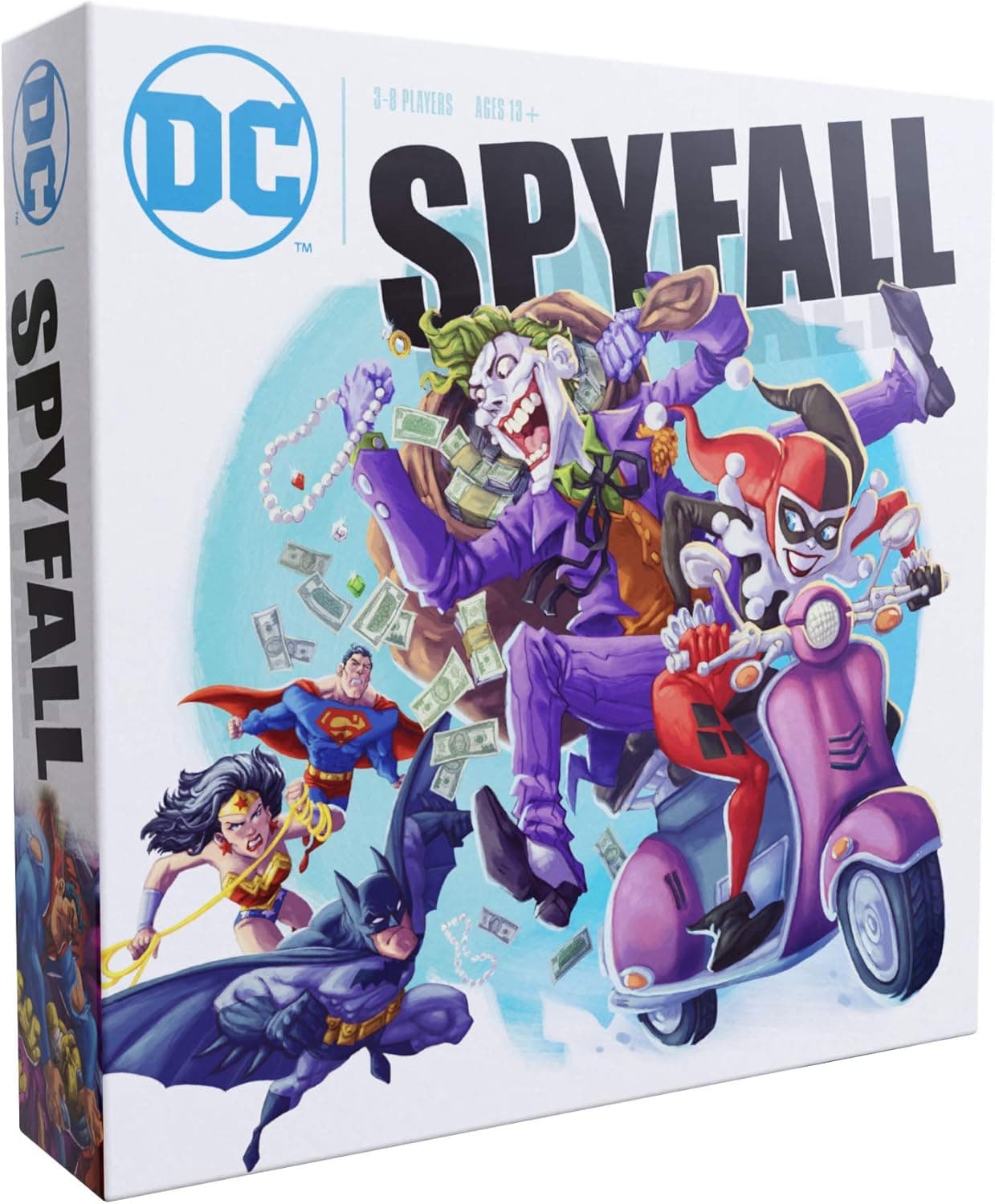 DC Spyfall - The Perfect Party Game - Find The Joker Before Time Runs Out - For 3 to 8 Players - Board Games for Teens and Adults - Featuring Batman, Superman, Wonder Woman, and More - Ages 13+