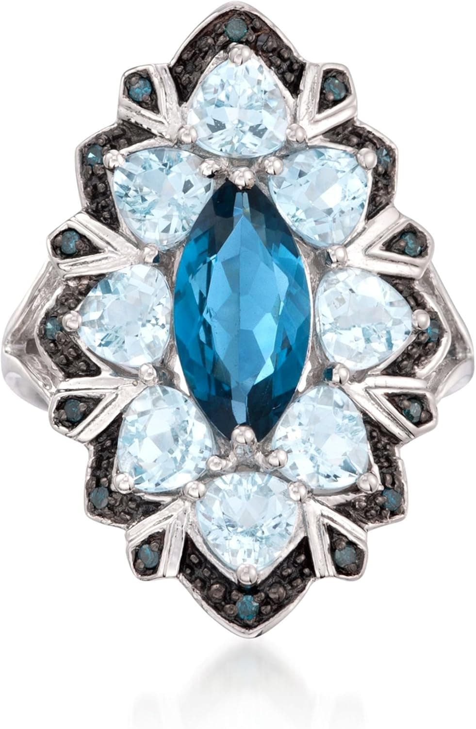 Ross-Simons 2.20 Carat London Blue Topaz and 2.50 ct. t.w. Aquamarine Ring With Blue Diamonds in Sterling Silver. Size 5