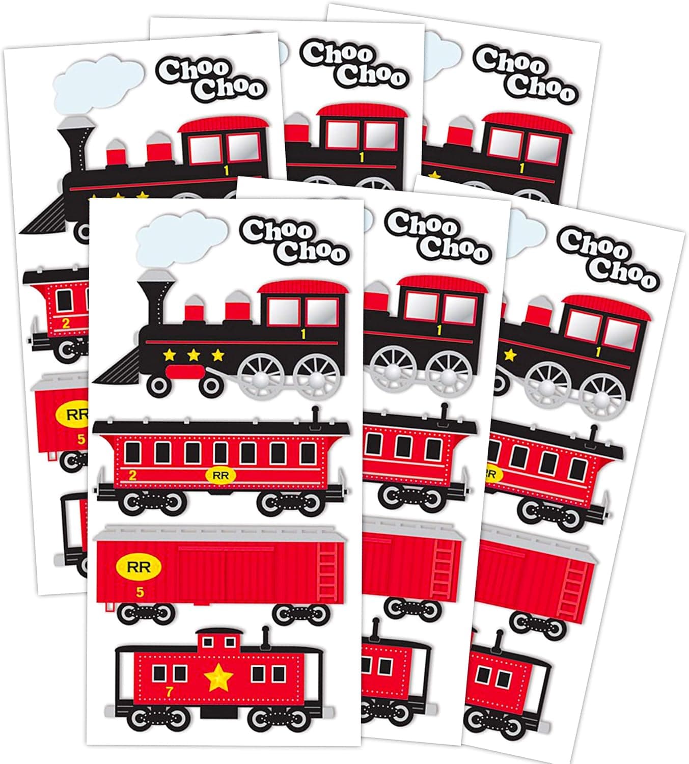 Choo Choo Train Stickers Party Favors Pack ~ 6 Locomotive Sticker Packs for Kids Teens (Choo Choo Train Party Supplies, Decorations)