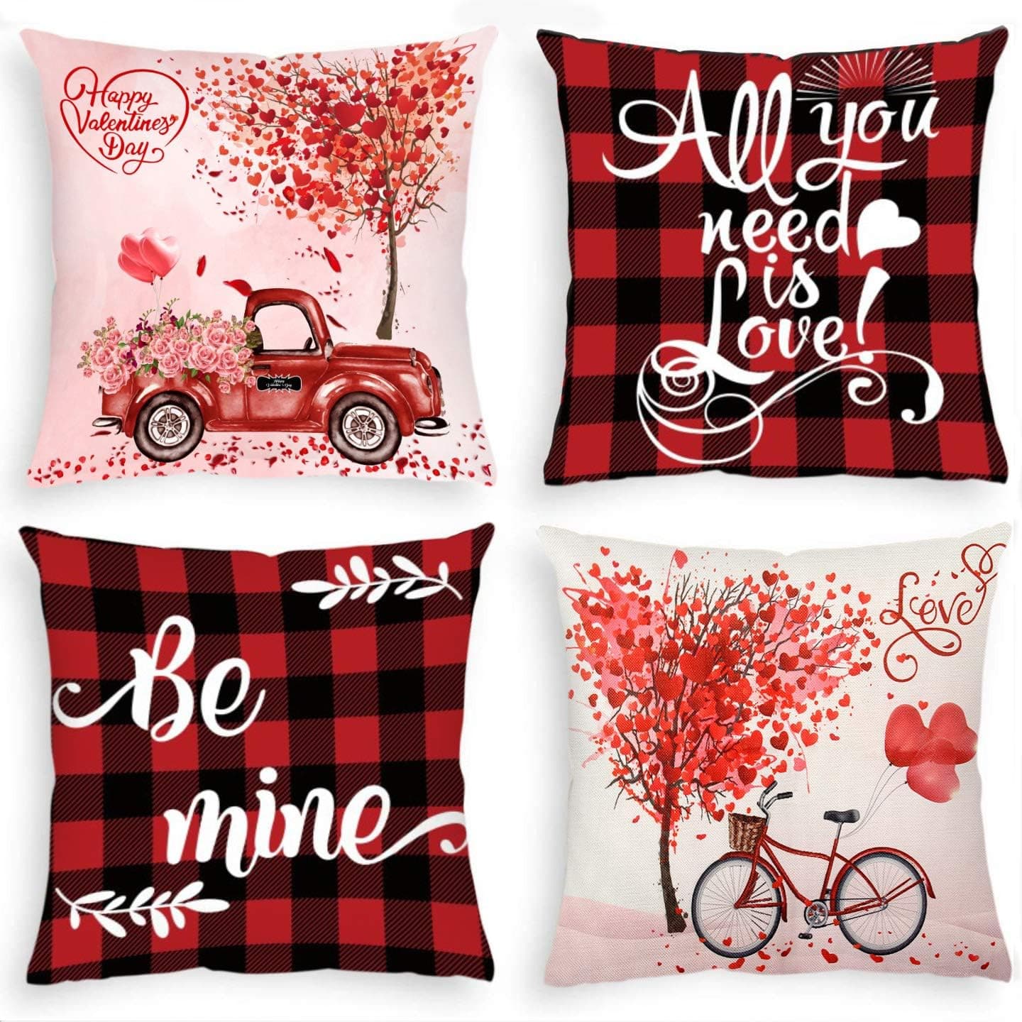 Valentines Day Decor Throw Pillow Covers Decorative Valentines Day Pillow Covers 18x18 Set of 4, Holiday Pillow Cases for Bed Sofa, Buffalo Plaid Decor Valentines Day Gifts for Him Her Mother's Day