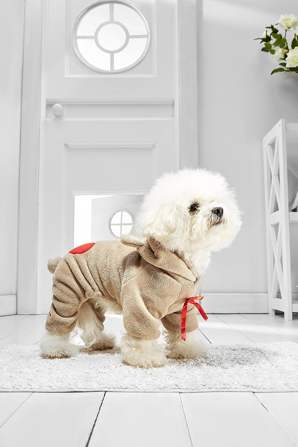 Small Dog Teddy Bear Jumpsuit For Bichon Frise Jack Russell Frenchie Mini Poodle (Small Size, light brown, beige, red)