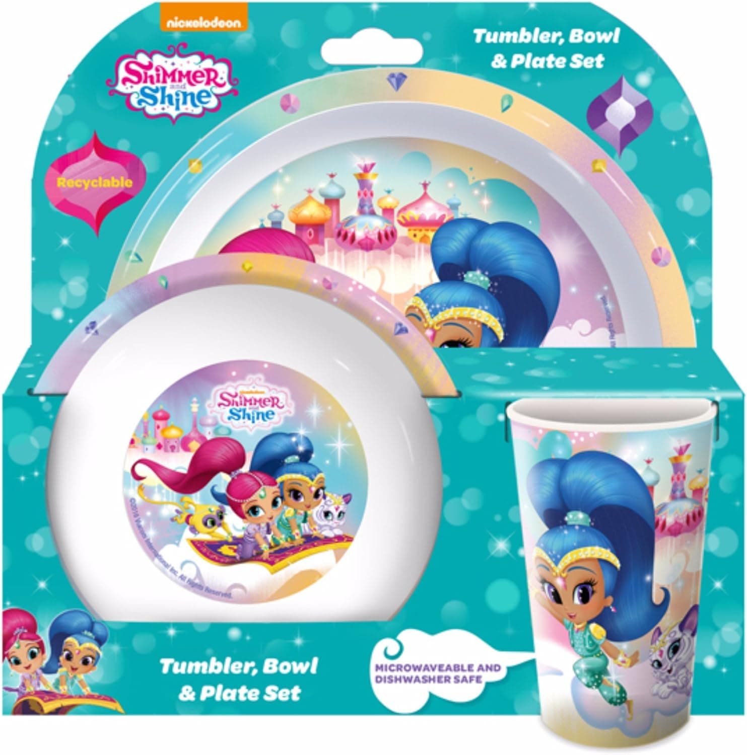 Shimmer and Shine Childrens/Girls Official 3 Piece Dinner Set (One Size) (Multicolored)